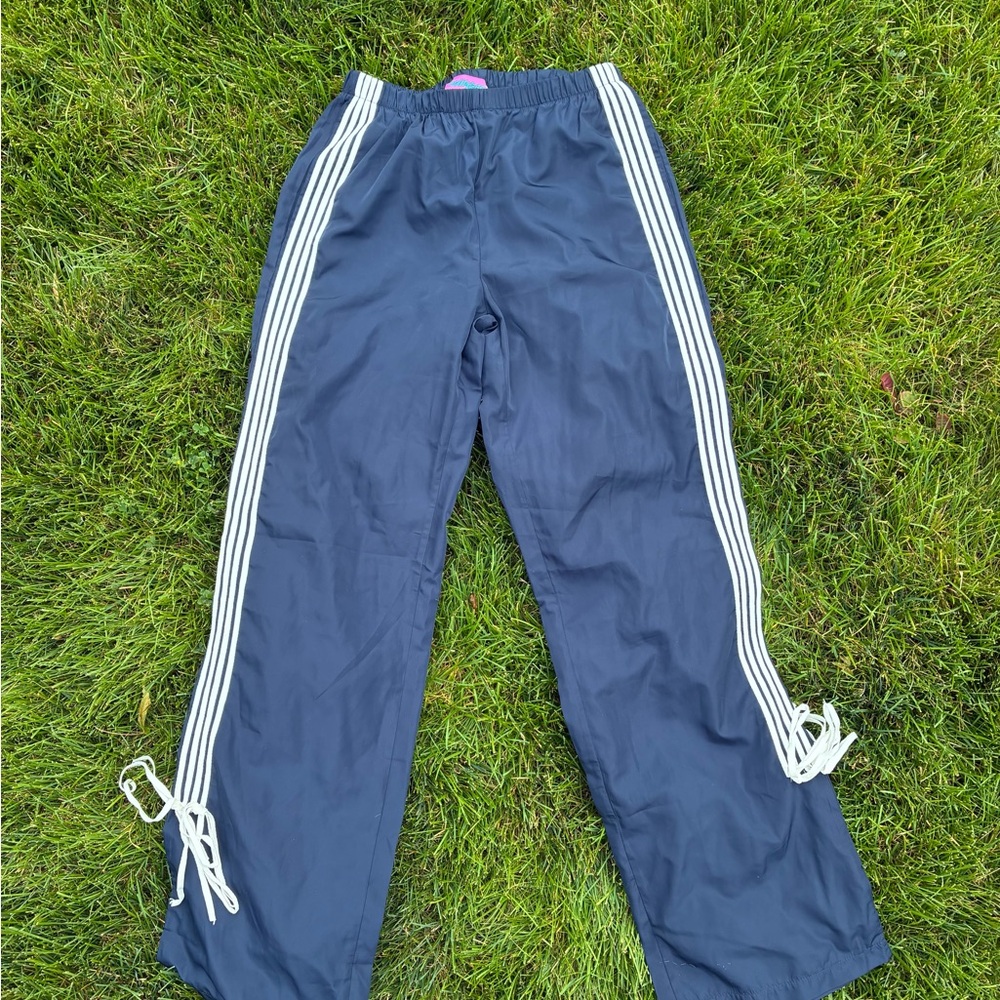 Edikted Navy Track Pants with White Stripes